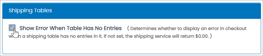Shipping Tables checkbox